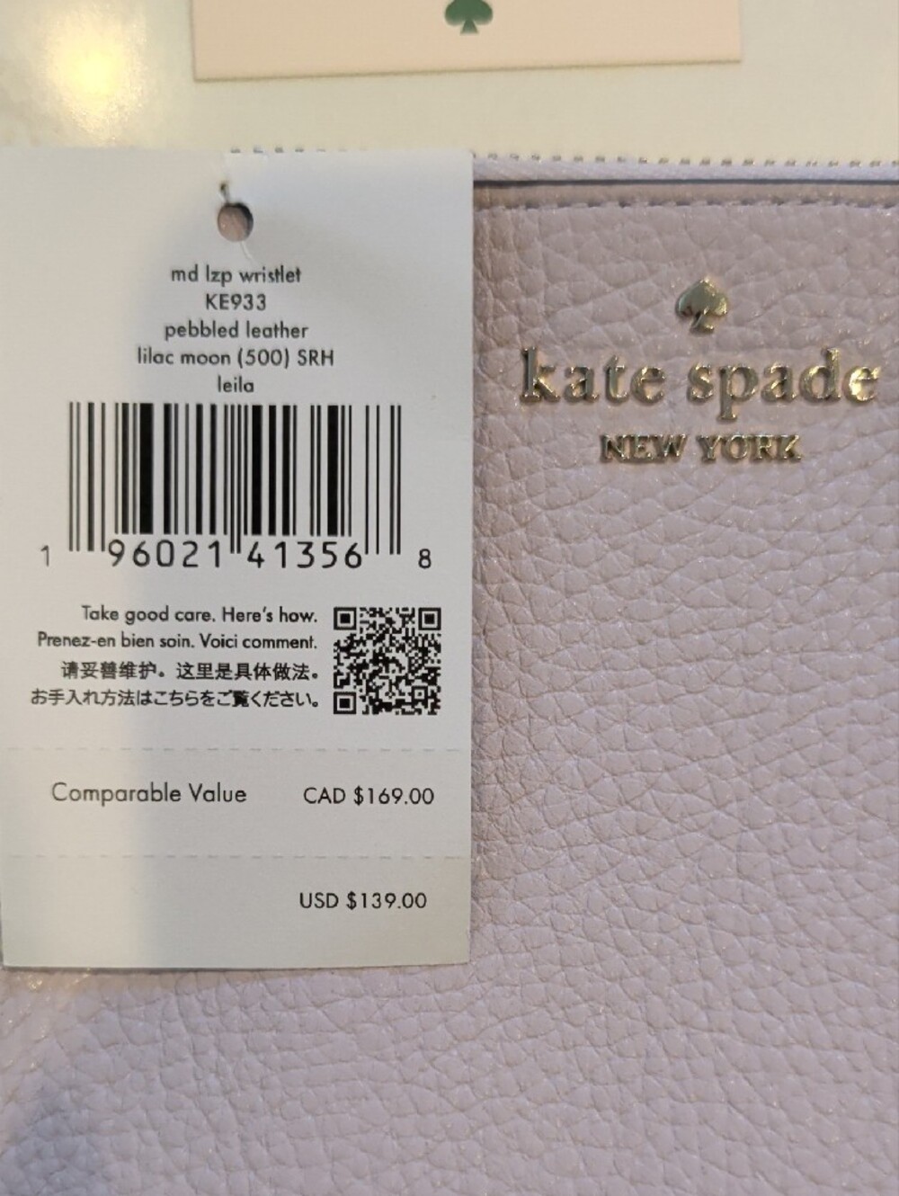 kate spade Lilac Pebble Leather Wristlet with Gold Logo - Picture 2 of 10